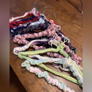Vintage Handmade Colorful Crochet-Covered Clothing Hangers Lot decorative